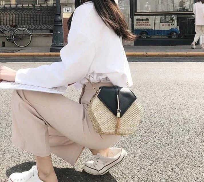 Bolsa Transversal de Palha Hexagonal - Lojas Promorin