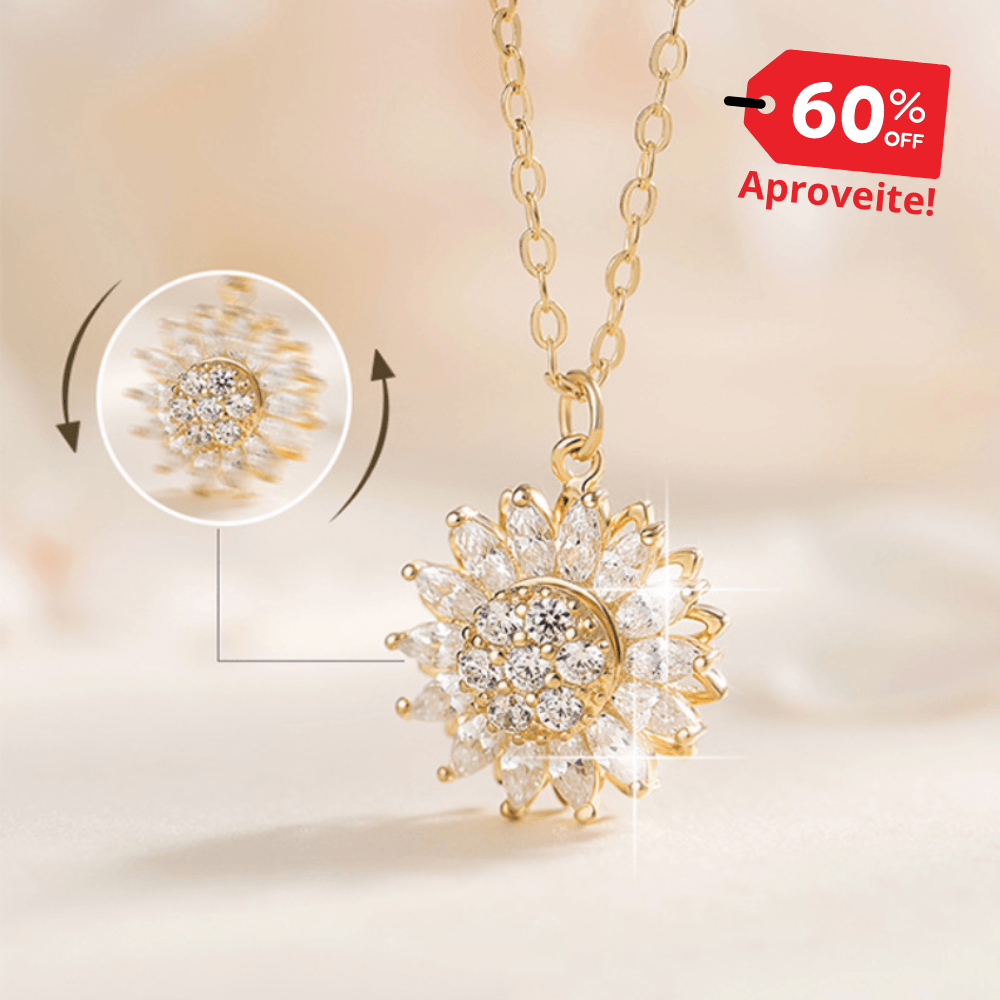 Corrente Giratória Feminina Girassol SUNFLOWER - Banhada em Ouro e Prata Cravejada Em Zircônia Tipo AAA - Lojas Promorin