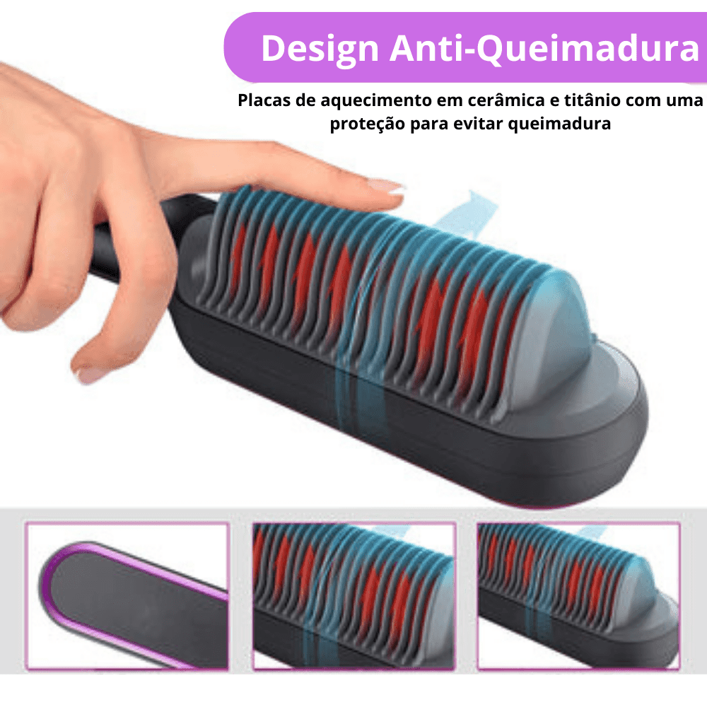 Escova Alisadora 5 em 1 Original BEAUTY HAIR - Modela, Hidrata & Anti-Frizz - Lojas Promorin