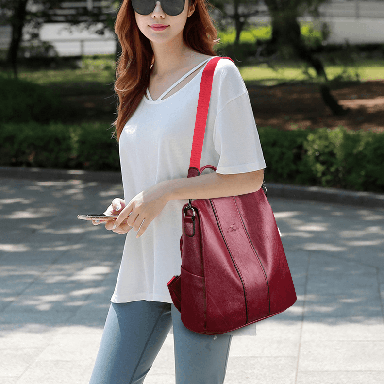 Mochila Feminina Anti Furto de Couro Carolina™ - Lojas Promorin