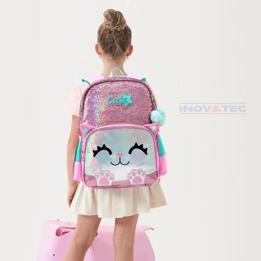 Mochila Infantil Para Meninas Super Shine Com Lantejoulas- Estojo e Lancheira, chaveiro de Brinde - para Sua Pequena Brilhar No Volta As Aulas - Lojas Promorin