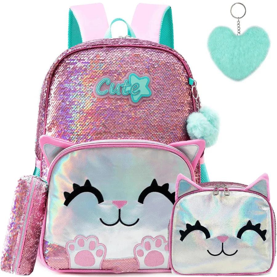 Mochila Infantil Para Meninas Super Shine Com Lantejoulas- Estojo e Lancheira, chaveiro de Brinde - para Sua Pequena Brilhar No Volta As Aulas - Lojas Promorin