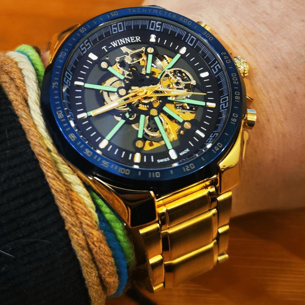 Relógio Automático Luxury T-WINNER - Aço Inoxidável, Ponteiros Luminosos, Vidro de Cristal - Lojas Promorin