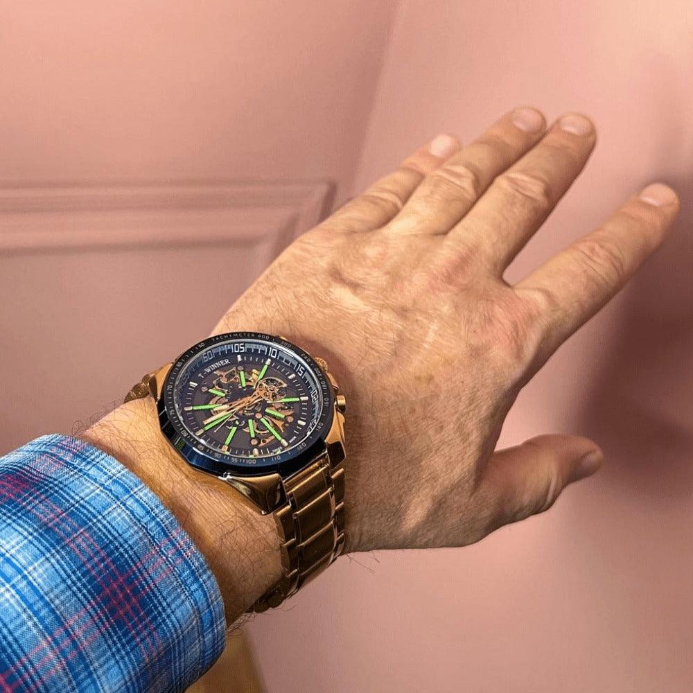 Relógio Automático Luxury T-WINNER - Aço Inoxidável, Ponteiros Luminosos, Vidro de Cristal - Lojas Promorin