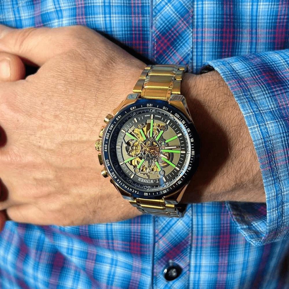 Relógio Automático Luxury T-WINNER - Aço Inoxidável, Ponteiros Luminosos, Vidro de Cristal - Lojas Promorin