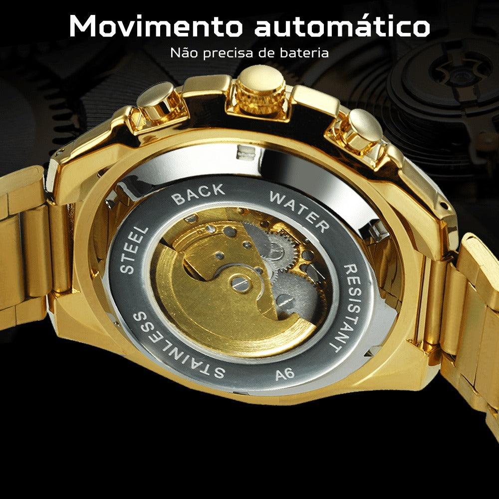 Relógio Automático Luxury T-WINNER - Aço Inoxidável, Ponteiros Luminosos, Vidro de Cristal - Lojas Promorin