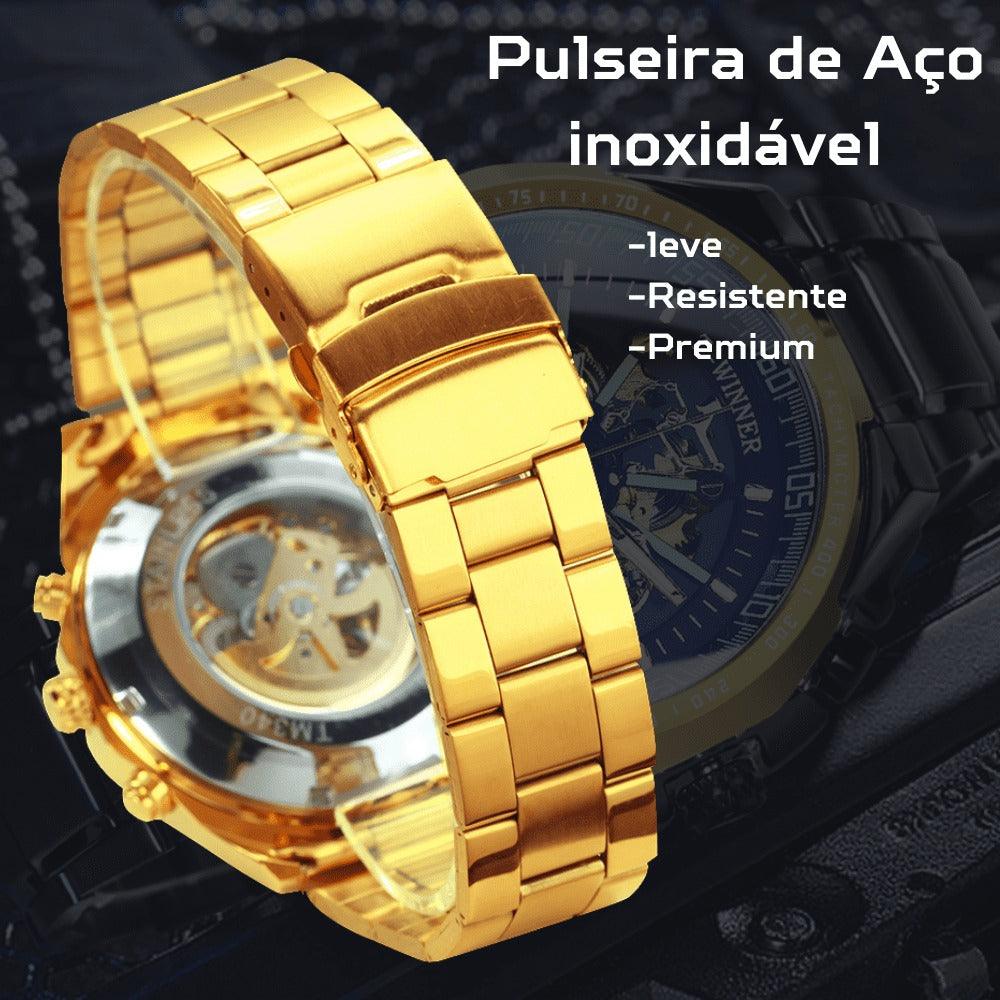 Relógio Automático Luxury T-WINNER - Aço Inoxidável, Ponteiros Luminosos, Vidro de Cristal - Lojas Promorin
