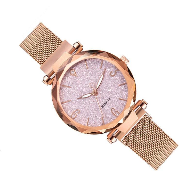 Relógio Feminino QUARTZ Crystal Rosê - Luxuoso com Pulseira Rosê Gold e Fundo Cristal Rosê (ÚLTIMAS PEÇAS EM QUEIMA DE ESTOQUE) - Lojas Promorin