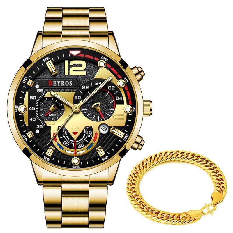 Relógio Masculino Gold Luxury + Pulseira de Brinde - Lojas Promorin