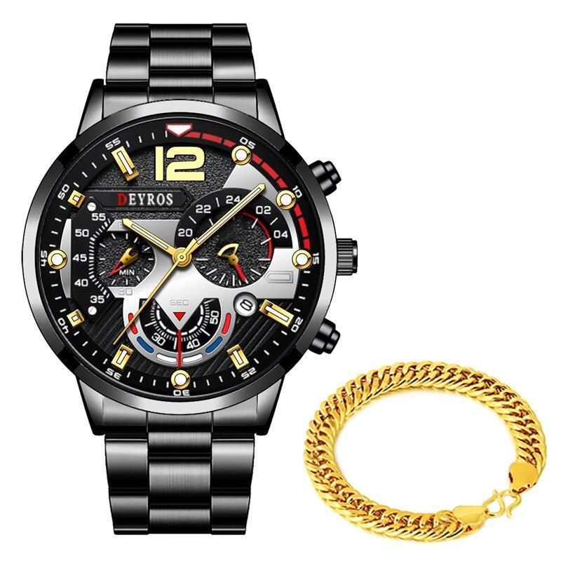 Relógio Masculino Gold Luxury + Pulseira de Brinde - Lojas Promorin