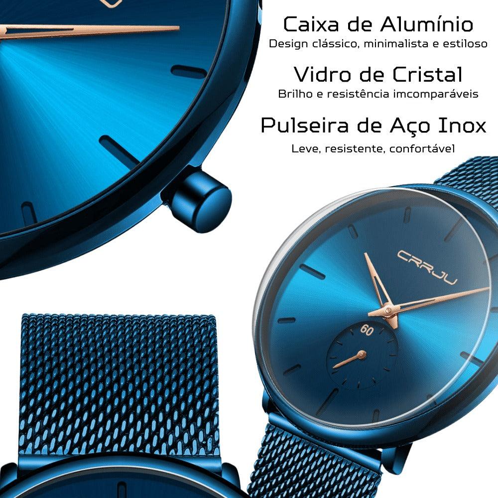 Relógio Minimalista CRRJU MINIMAL - Movimento de Quartzo, Ultra fino e Resistente - Lojas Promorin