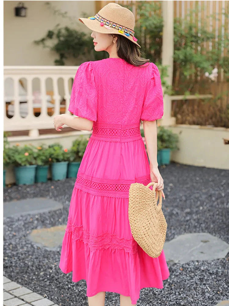 Vestido Feminino Bordado Midi