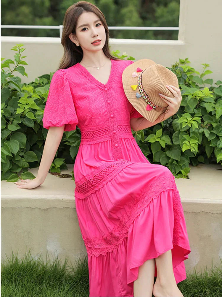 Vestido Feminino Bordado Midi