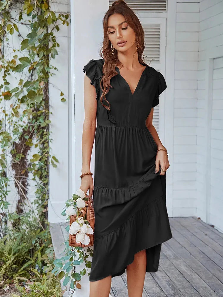 Vestido Midi com Manga Babado Valentina - Moda Verão