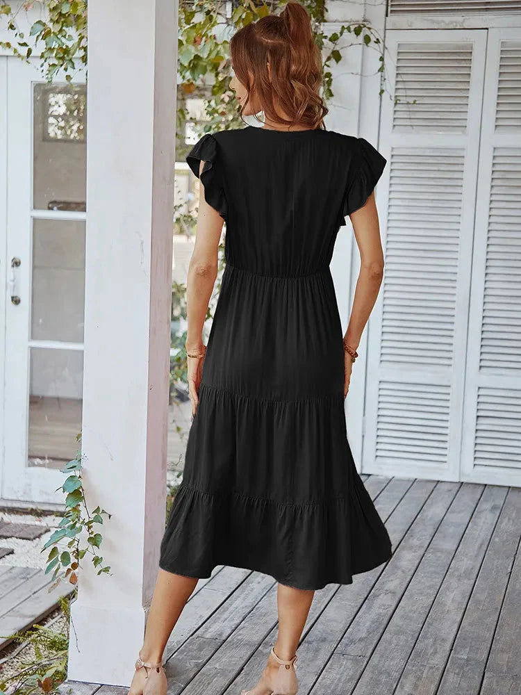 Vestido Midi com Manga Babado Valentina - Moda Verão