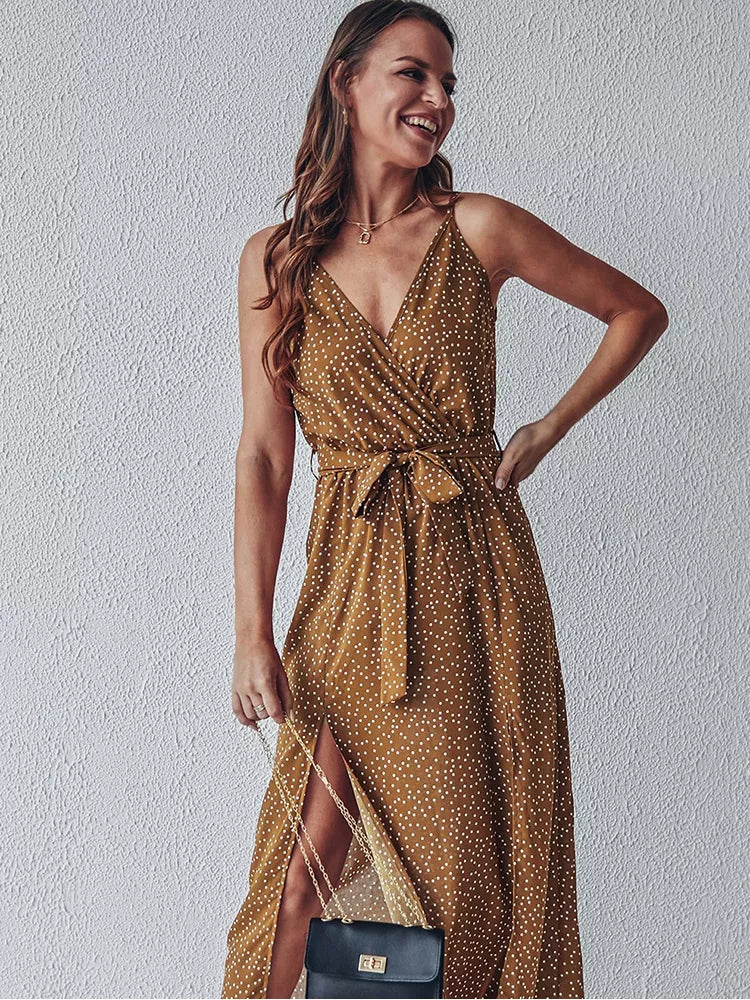 Vestido Mila Longo de Fenda Poá - Moda Verão