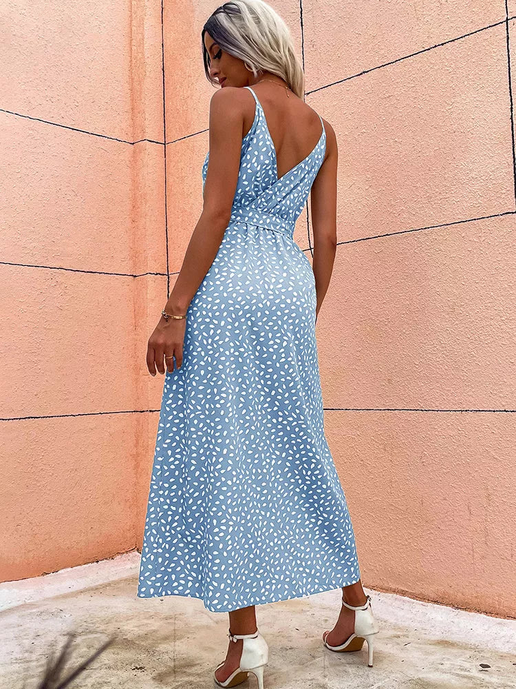 Vestido Mila Longo de Fenda Poá - Moda Verão