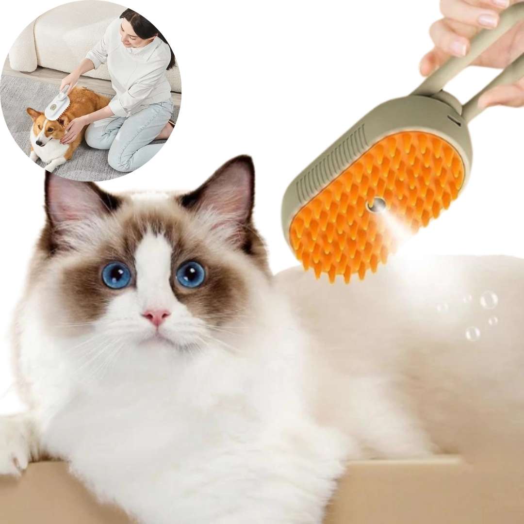 Escova Vaporizadora para Pets – Ideal para Cães e Gatos, Remove Nós e Hidrata com Vapor