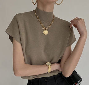 Blusa de Malha com Gola Alta