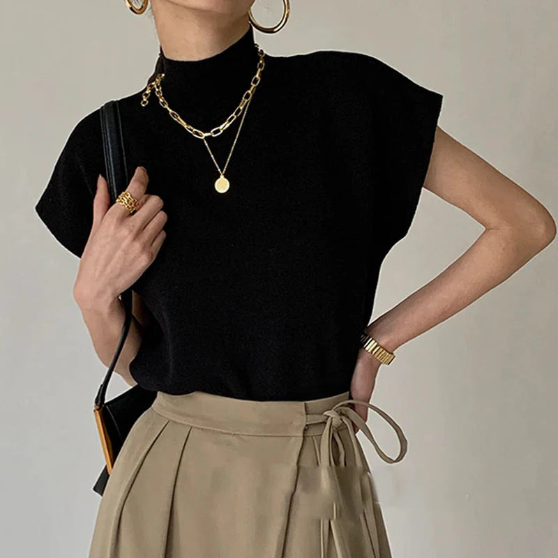 Blusa de Malha com Gola Alta