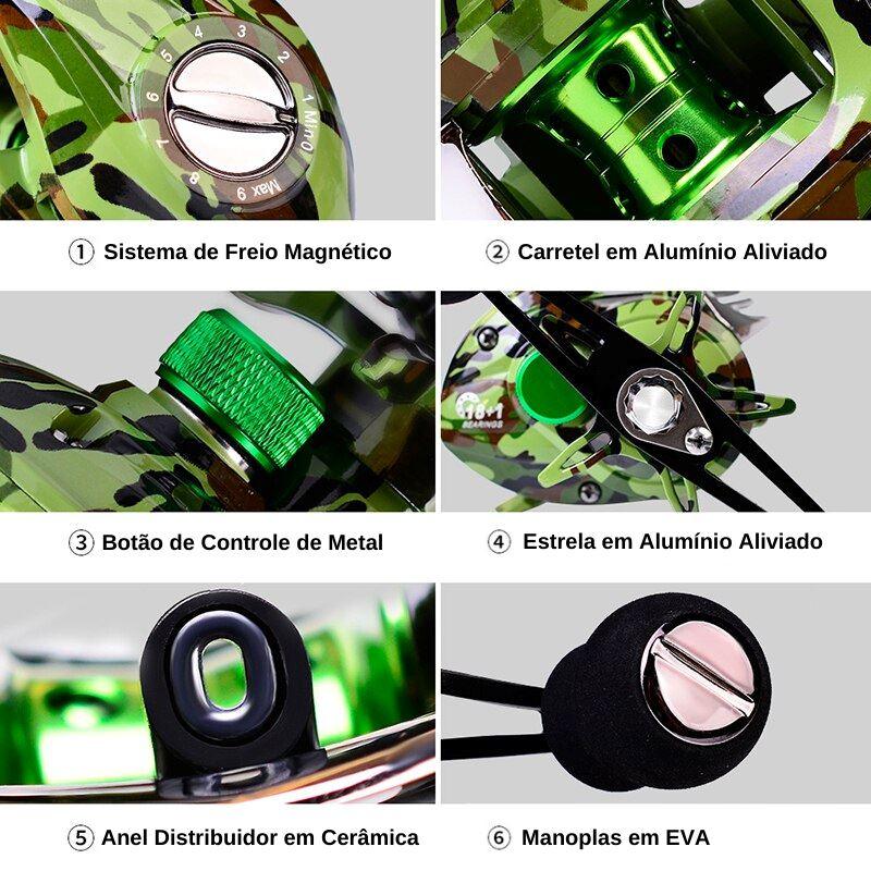 Carretilha de Pesca Pro 18+1 10Kg Drag Camuflada - Lojas Promorin