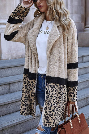 Casaco Longo Bloco de Cor Animal Print Onça