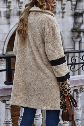 Casaco Longo Bloco de Cor Animal Print Onça