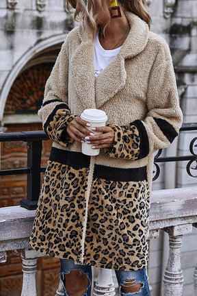 Casaco Longo Bloco de Cor Animal Print Onça
