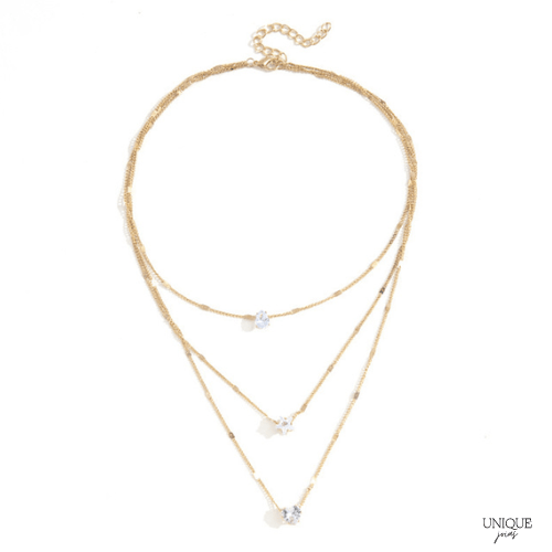 Colar Triplo com Cristais de Zircônia - Lojas Promorin