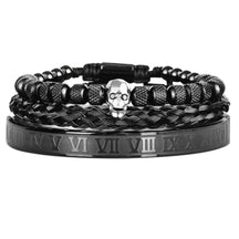 Conjunto 3 Pulseiras Caveira OLD SKULL - Joia em Aço Inoxidável Banhada em Ouro e Prata - SUPER PROMOÇÃO! - Lojas Promorin