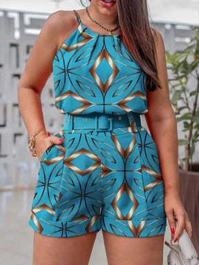 Conjunto Blusinha Tropical + Short Cintura Alta com Cinto
