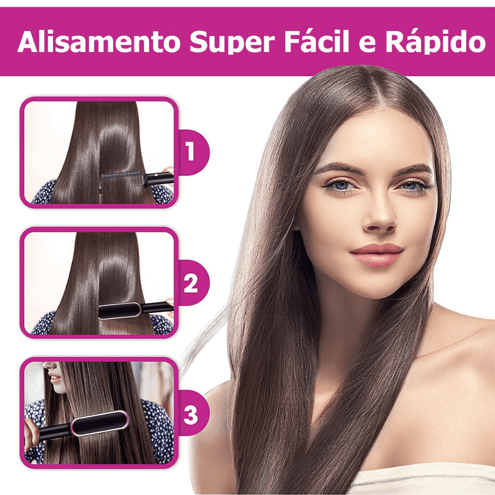 Escova Alisadora 5 em 1 Original BEAUTY HAIR - Modela, Hidrata & Anti-Frizz - Lojas Promorin