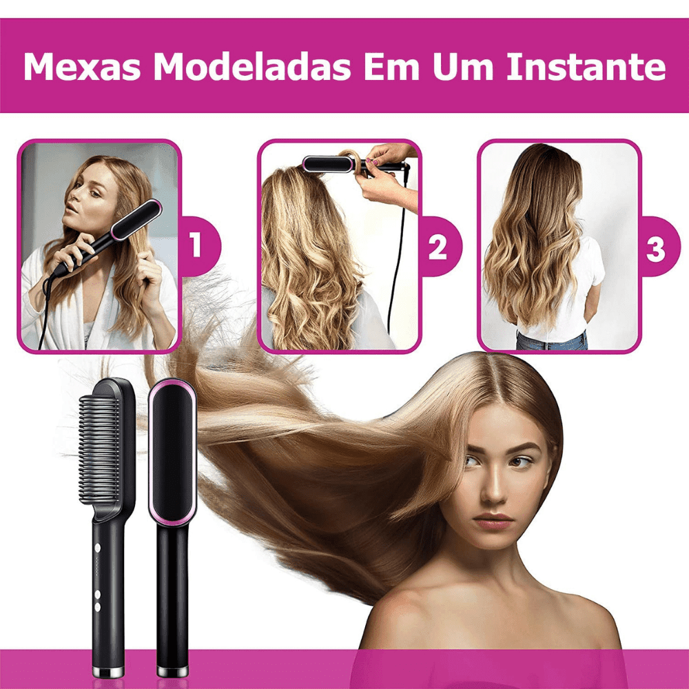 Escova Alisadora 5 em 1 Original BEAUTY HAIR - Modela, Hidrata & Anti-Frizz - Lojas Promorin