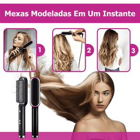 Escova Alisadora 5 em 1 Original BEAUTY HAIR - Modela, Hidrata & Anti-Frizz - Lojas Promorin