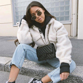 Jaqueta Cropped Peluciada - Lojas Promorin