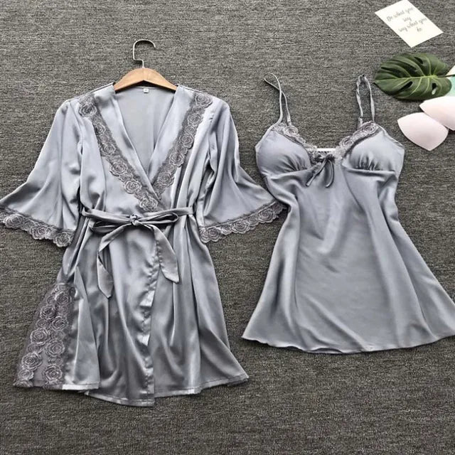 Conjunto Camisola + Robe em Cetim - Charlotte