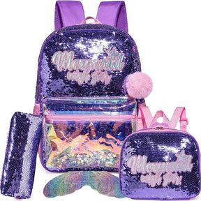 Mochila Infantil Para Meninas Super Shine Com Lantejoulas- Estojo e Lancheira, chaveiro de Brinde - para Sua Pequena Brilhar No Volta As Aulas - Lojas Promorin