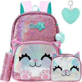 Mochila Infantil Para Meninas Super Shine Com Lantejoulas- Estojo e Lancheira, chaveiro de Brinde - para Sua Pequena Brilhar No Volta As Aulas - Lojas Promorin