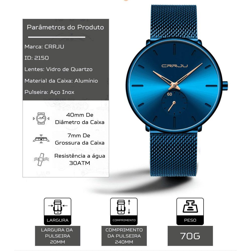 Relógio Minimalista CRRJU MINIMAL - Movimento de Quartzo, Ultra fino e Resistente - Lojas Promorin