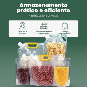 Sacos Potes Premium Armazenador de Alimentos Reutilizáveis - Compre 5 Leve 10 + Brindes Exclusivos 🎁