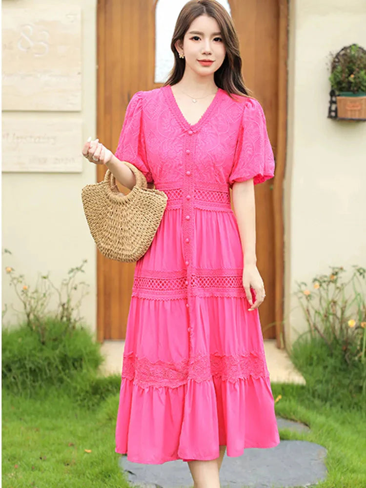 Vestido Feminino Bordado Midi