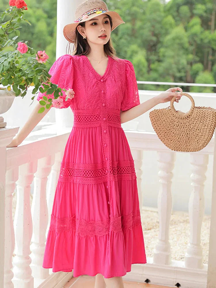 Vestido Feminino Bordado Midi