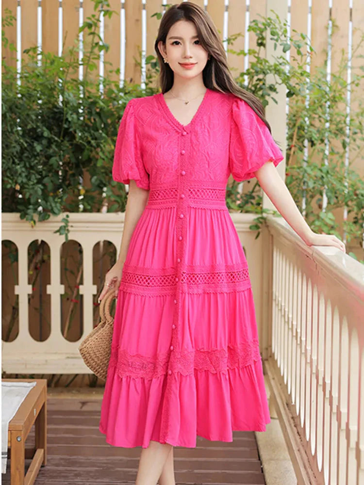 Vestido Feminino Bordado Midi