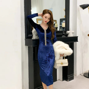 Vestido Feminino de Veludo Elegante