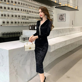 Vestido Feminino de Veludo Elegante