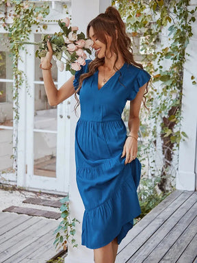 Vestido Midi com Manga Babado Valentina - Moda Verão