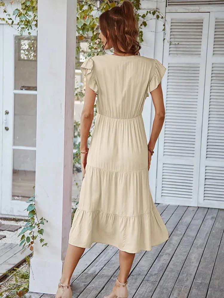 Vestido Midi com Manga Babado Valentina - Moda Verão