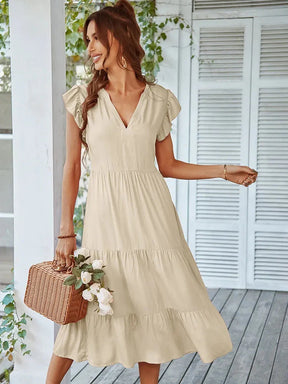 Vestido Midi com Manga Babado Valentina - Moda Verão