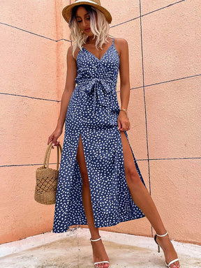 Vestido Mila Longo de Fenda Poá - Moda Verão