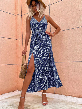 Vestido Mila Longo de Fenda Poá - Moda Verão